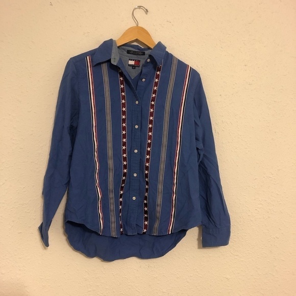Vintage Tommy Hilfiger Striped American Patriotic Star Button Down Shirt 12 - Picture 3 of 5